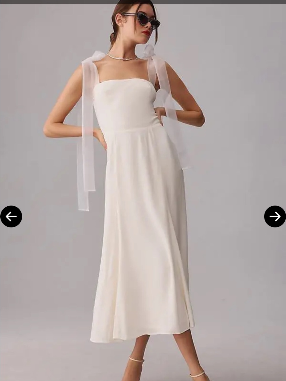 Reformation Kairo model Beautiful Ivory Midi Tie shoulder Strap Dress Dress Sz 0